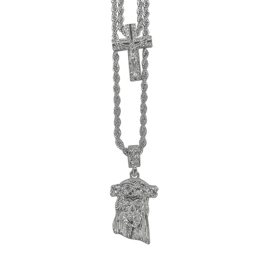 Iced Medium Pendant 2on Necklace Set - MHC-05