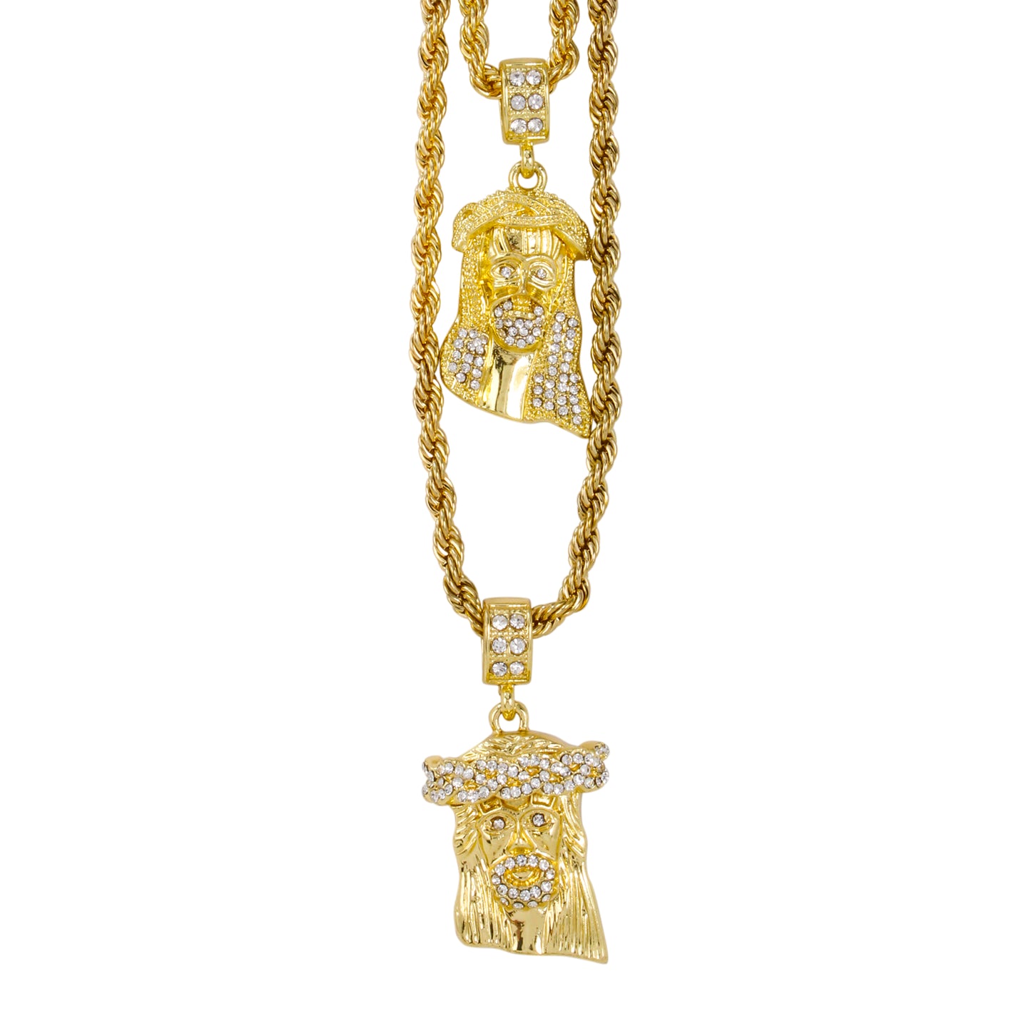 Iced Medium Pendant 2on Necklace Set - MHC-06