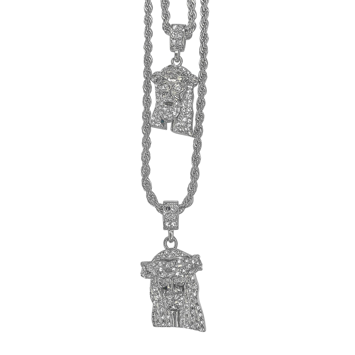 Iced Medium Pendant 2on Necklace Set - MHC-07
