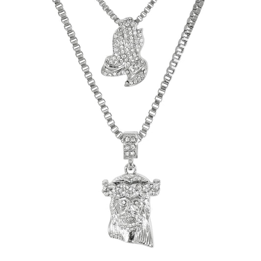 Iced Medium Pendant 2on Necklace Set - MHC-101