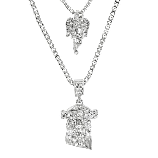 Iced Medium Pendant 2on Necklace Set - MHC-102