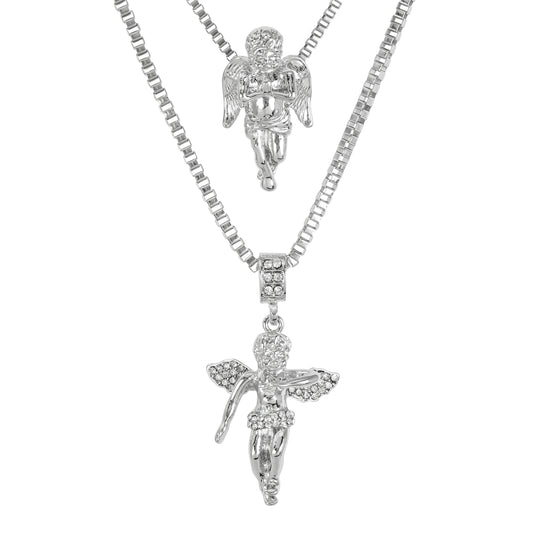 Iced Medium Pendant 2on Necklace Set - MHC-103