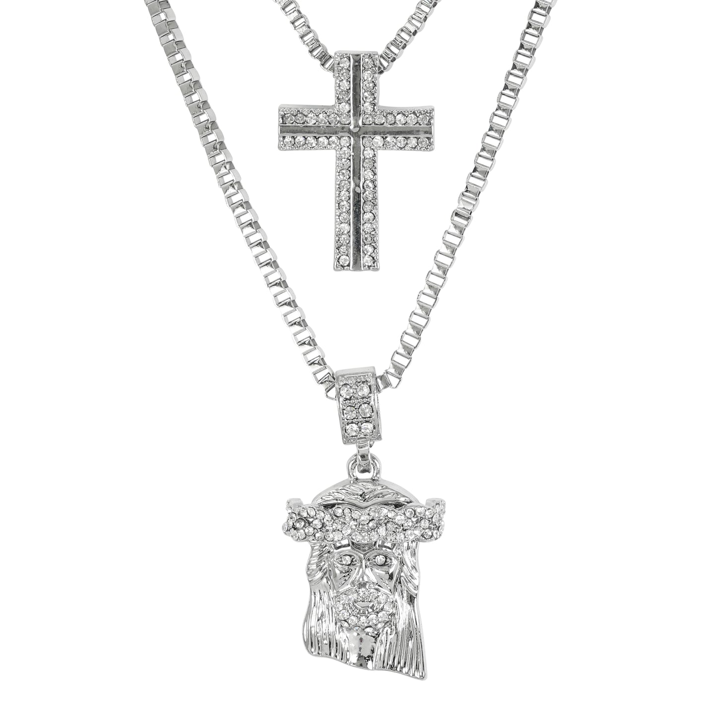 Iced Medium Pendant 2on Necklace Set - MHC-104