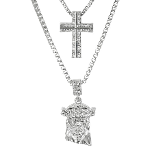 Iced Medium Pendant 2on Necklace Set - MHC-104