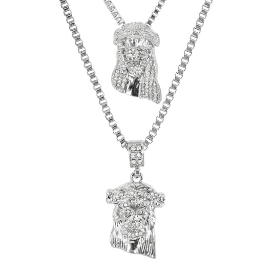 Iced Medium Pendant 2on Necklace Set - MHC-106