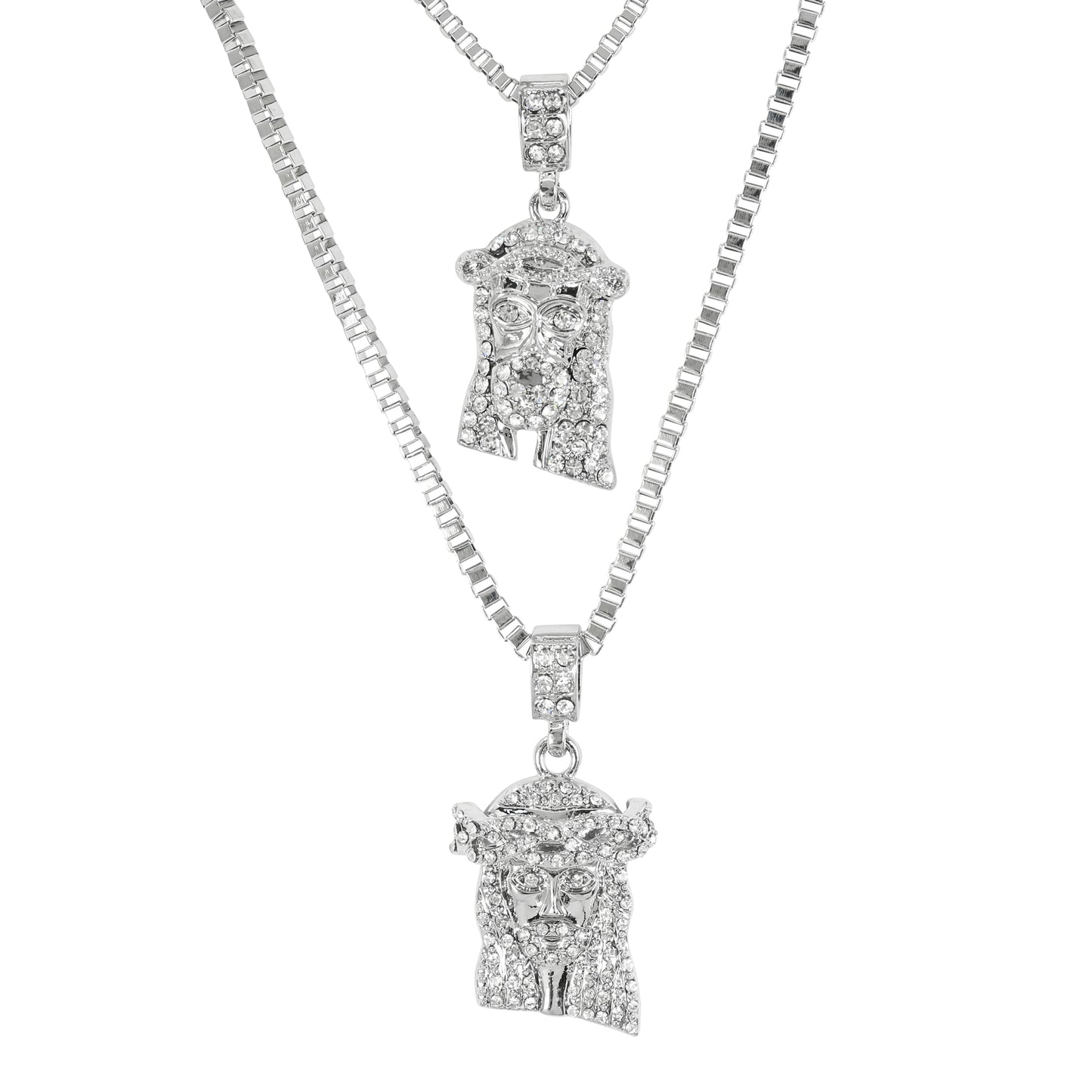 Iced Medium Pendant 2on Necklace Set - MHC-107