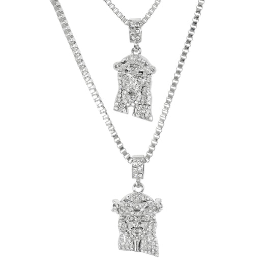 Iced Medium Pendant 2on Necklace Set - MHC-107