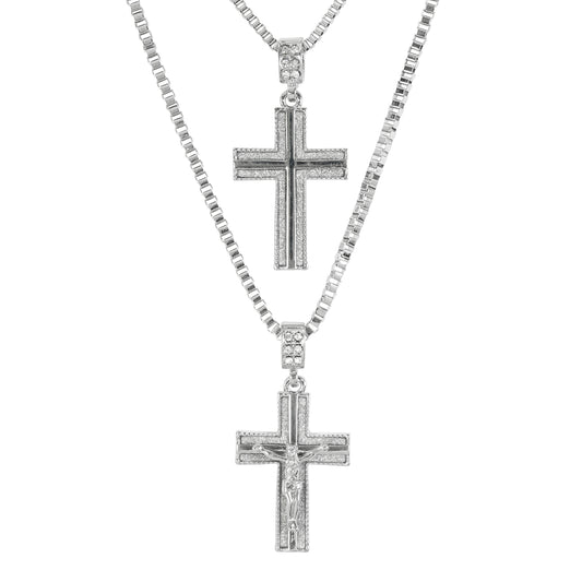 Iced Medium Pendant 2on Necklace Set - MHC-108