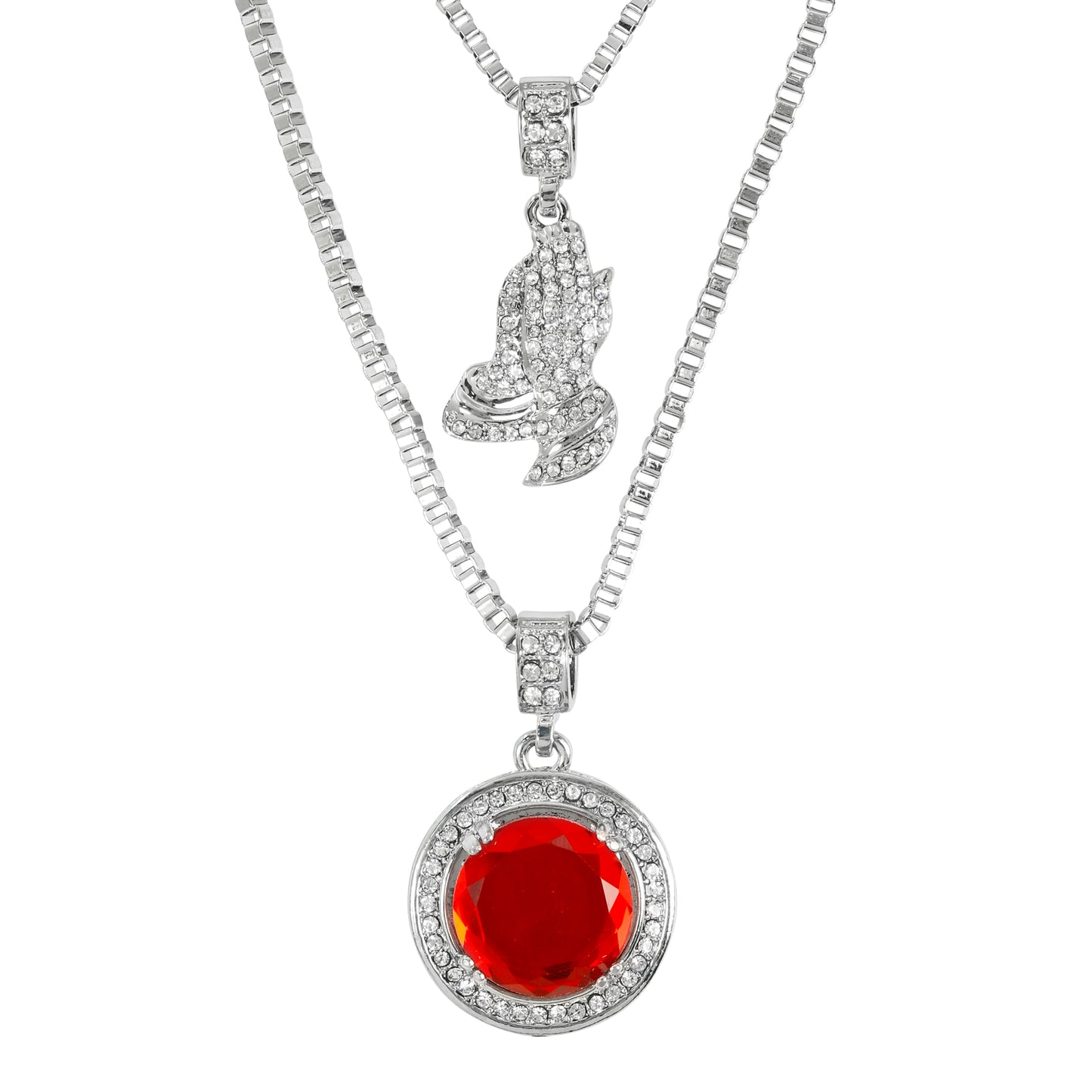 Iced Medium Pendant 2on Necklace Set - MHC-111