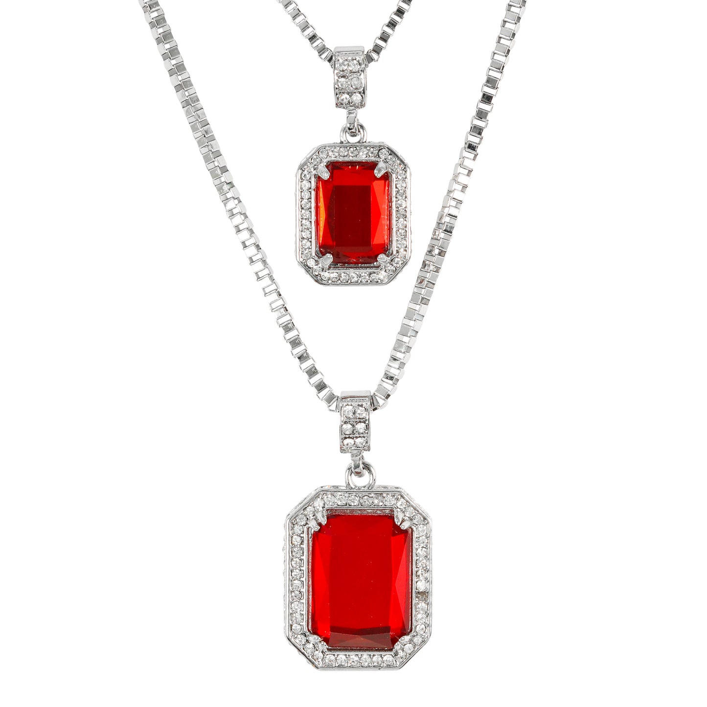 Iced Medium Pendant 2on Necklace Set - MHC-112
