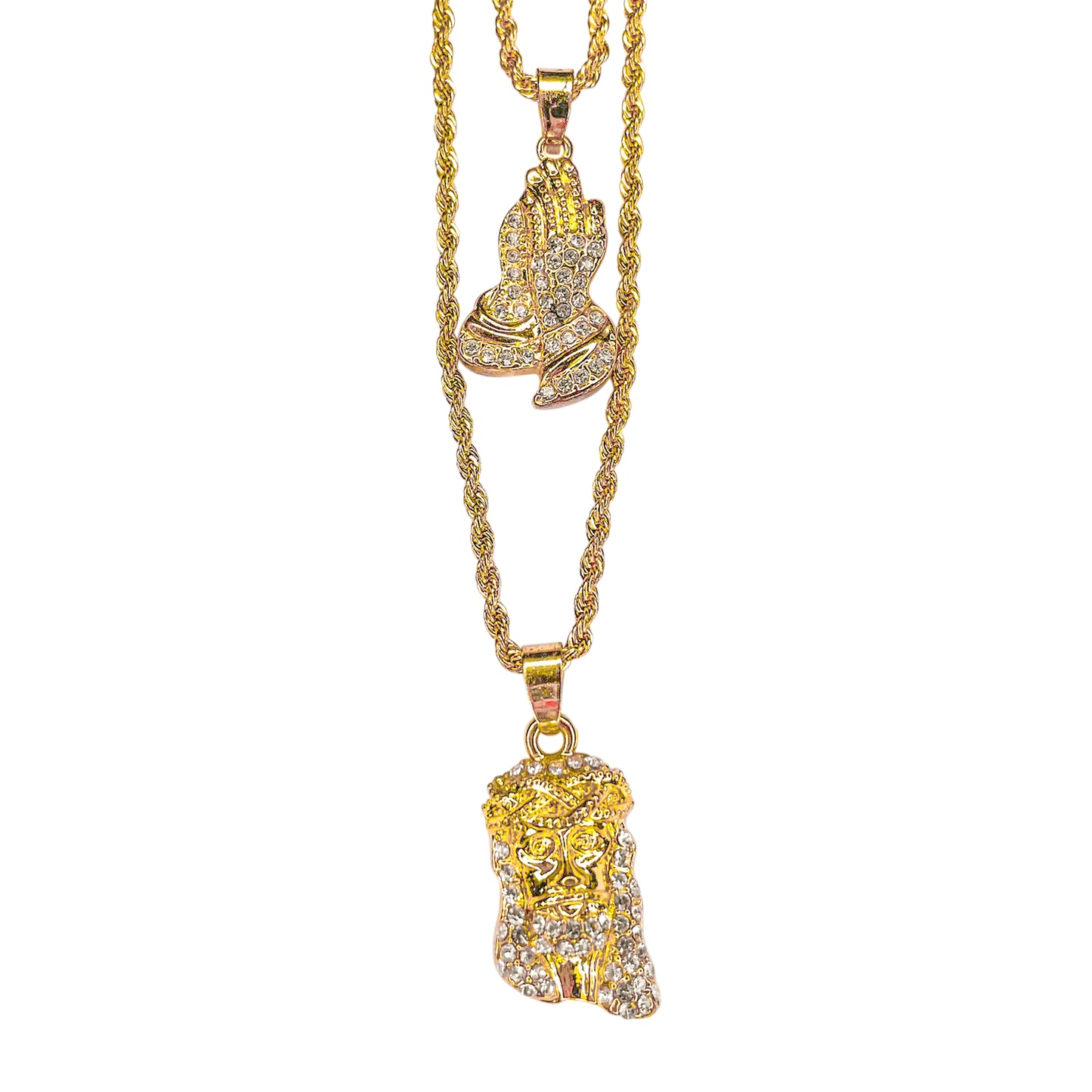 Iced Medium Pendant 2on Necklace Set - MHC-201