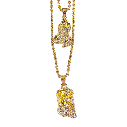Iced Medium Pendant 2on Necklace Set - MHC-201