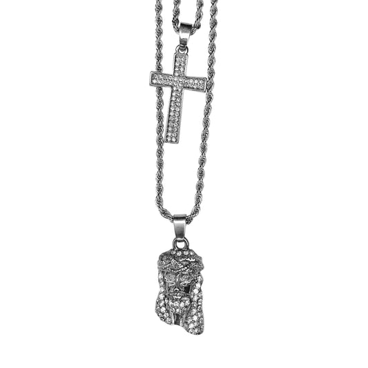 Iced Medium Pendant 2on Necklace Set - MHC-204