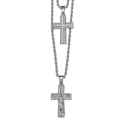 Iced Medium Pendant 2on Necklace Set - MHC-205