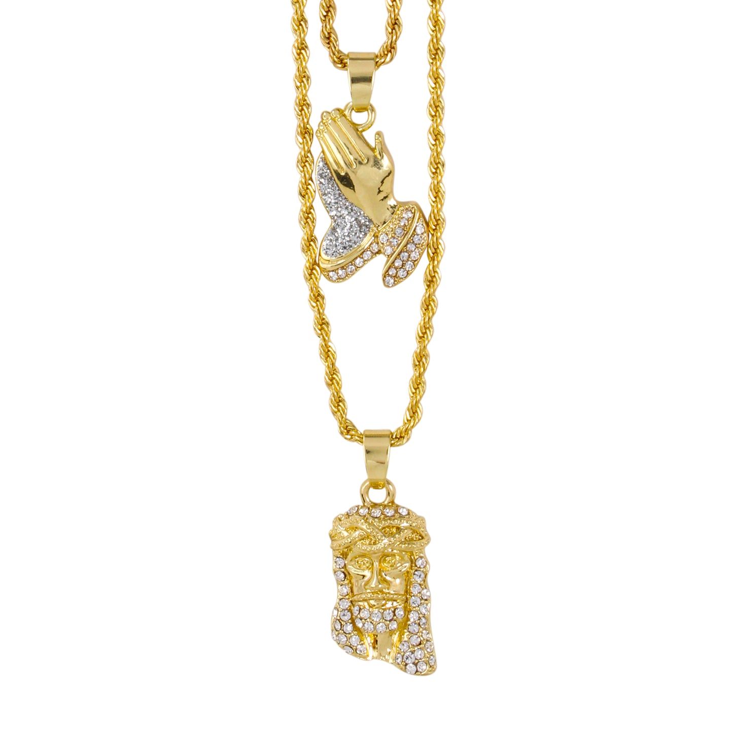 Iced Medium Pendant 2on Necklace Set - MHC-206