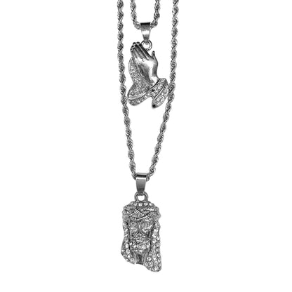 Iced Medium Pendant 2on Necklace Set - MHC-206