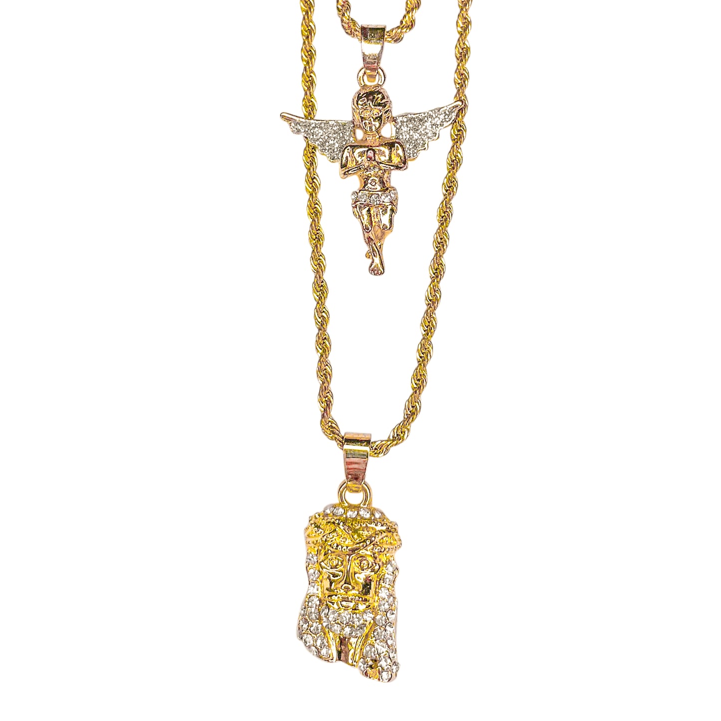 Iced Medium Pendant 2on Necklace Set - MHC-207