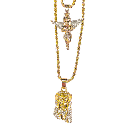 Iced Medium Pendant 2on Necklace Set - MHC-207