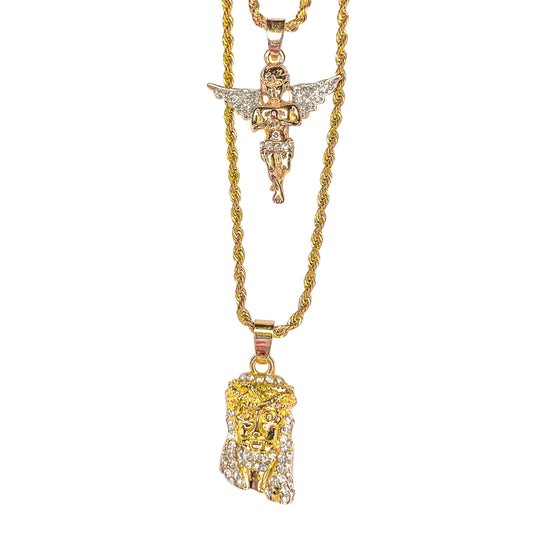 Iced Medium Pendant 2on Necklace Set - MHC-207