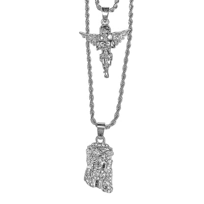 Iced Medium Pendant 2on Necklace Set - MHC-207