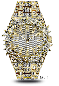 Men’s Iced-Out Spiked Bezel Metal Band Watch – 10330A-MB