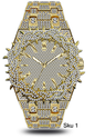 Men’s Iced-Out Spiked Bezel Metal Band Watch – 10330A-MB