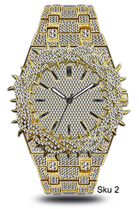 Men’s Iced-Out Spiked Bezel Metal Band Watch – 10330A-MB