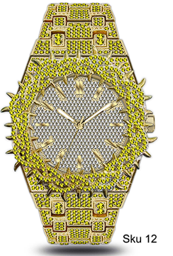 Men’s Iced-Out Spiked Bezel Metal Band Watch – 10330A-MB