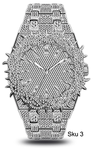 Men’s Iced-Out Spiked Bezel Metal Band Watch – 10330A-MB