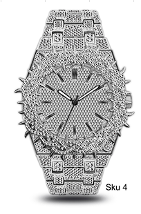 Men’s Iced-Out Spiked Bezel Metal Band Watch – 10330A-MB