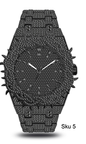 Men’s Iced-Out Spiked Bezel Metal Band Watch – 10330A-MB