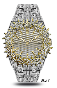 Men’s Iced-Out Spiked Bezel Metal Band Watch – 10330A-MB