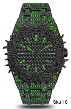 Men’s Iced-Out Spiked Bezel Metal Band Watch – 10330A-MB