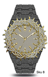 Men’s Iced-Out Spiked Bezel Metal Band Watch – 10330A-MB