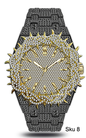Men’s Iced-Out Spiked Bezel Metal Band Watch – 10330A-MB