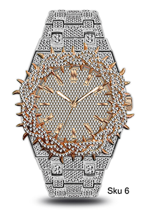 Men’s Iced-Out Spiked Bezel Metal Band Watch – 10330A-MB