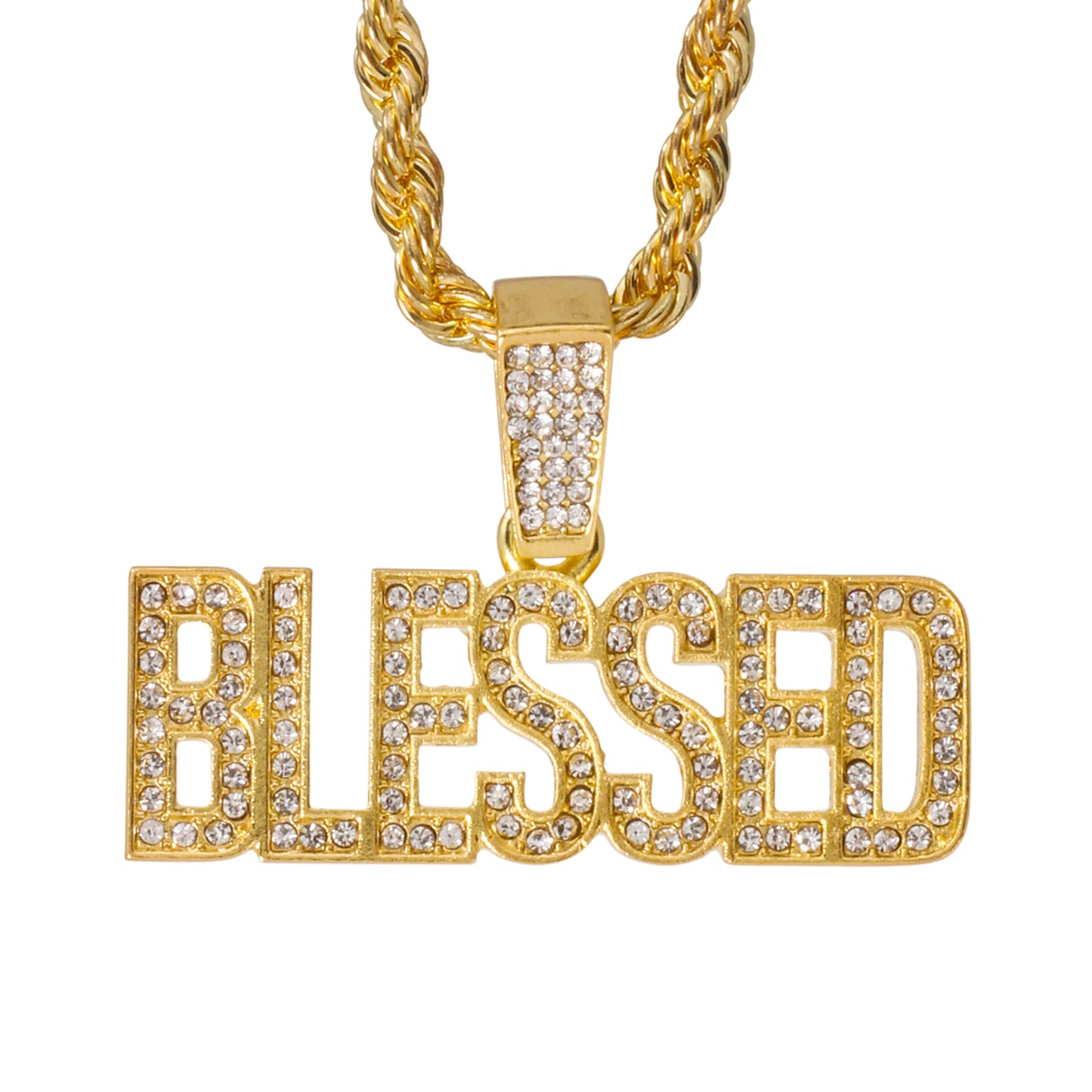 Iced Medium Blessed Pendant with 4mm Rope Chain 24" - RC-1001