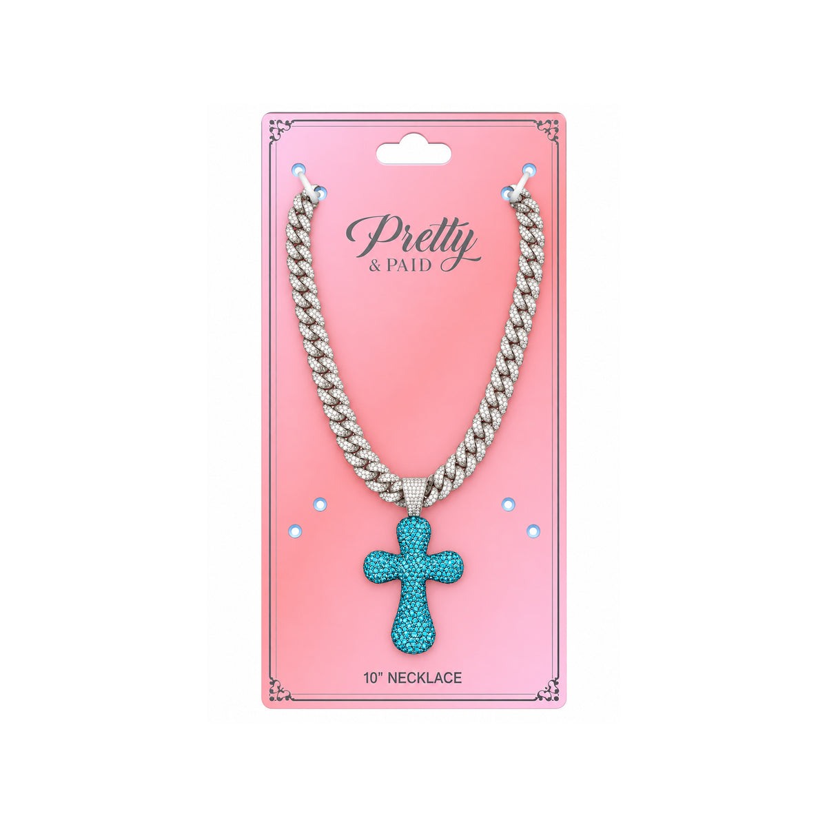 Ladies Bling Flash Out Chain RC1-202 SB — SILVER/BLUE on display card