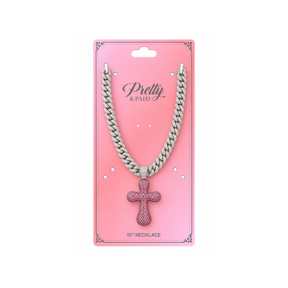 Ladies Bling Flash Out Chain RC1-203 SP — SILVER/PINK on display card