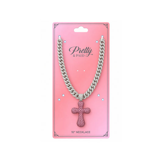 Ladies Bling Flash Out Chain RC1-203 SP — SILVER/PINK on display card