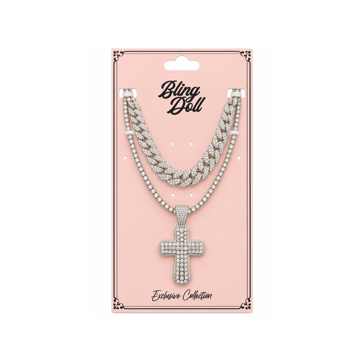 Ladies Bling Flash Out Chain RS2-101 S — SILVER on display card
