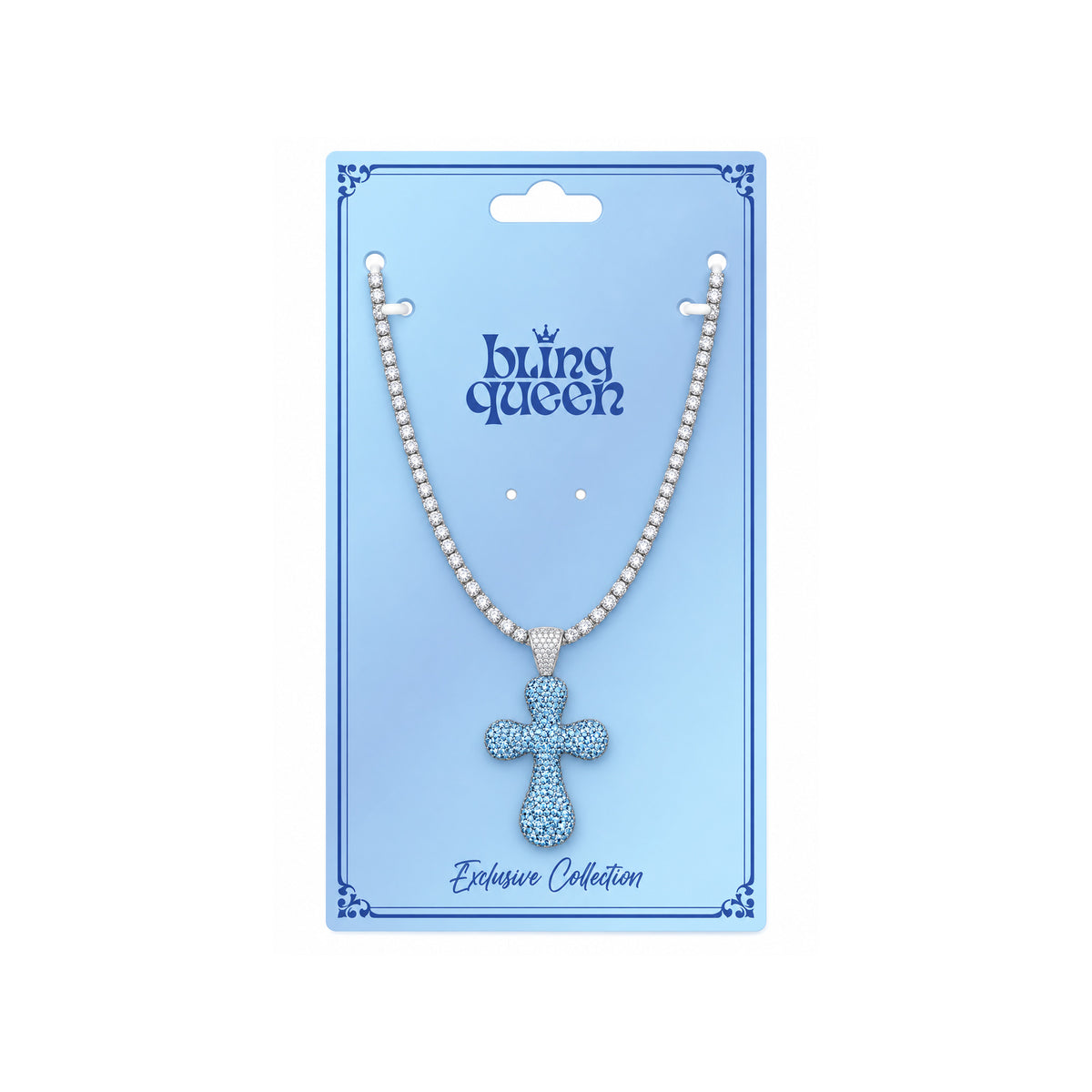 Ladies Bling Flash Out Chain RT1-202 SB — SILVER/BLUE on display card