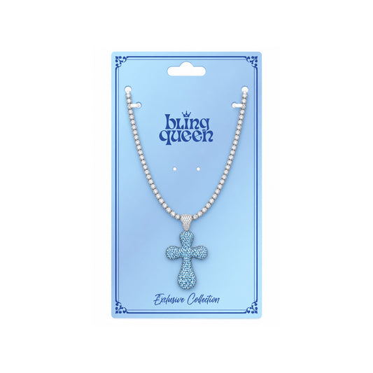 Ladies Bling Flash Out Chain RT1-202 SB — SILVER/BLUE on display card