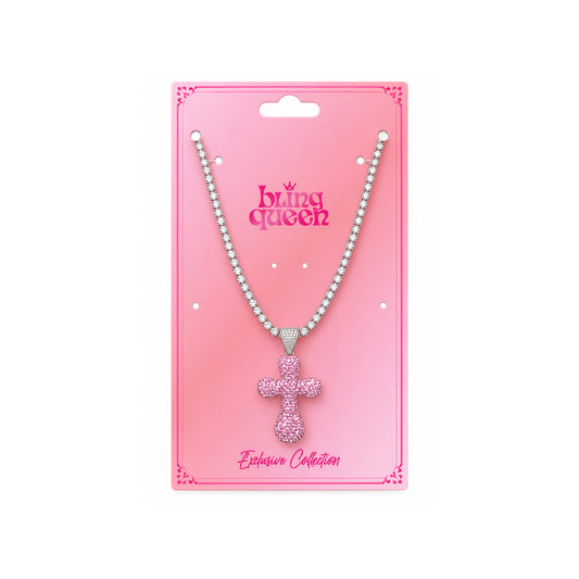 Ladies Bling Flash Out Chain RT1-203 SP — SILVER/PINK on display card