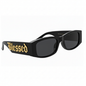 Black sunglasses with 'Blessed' text on a white background