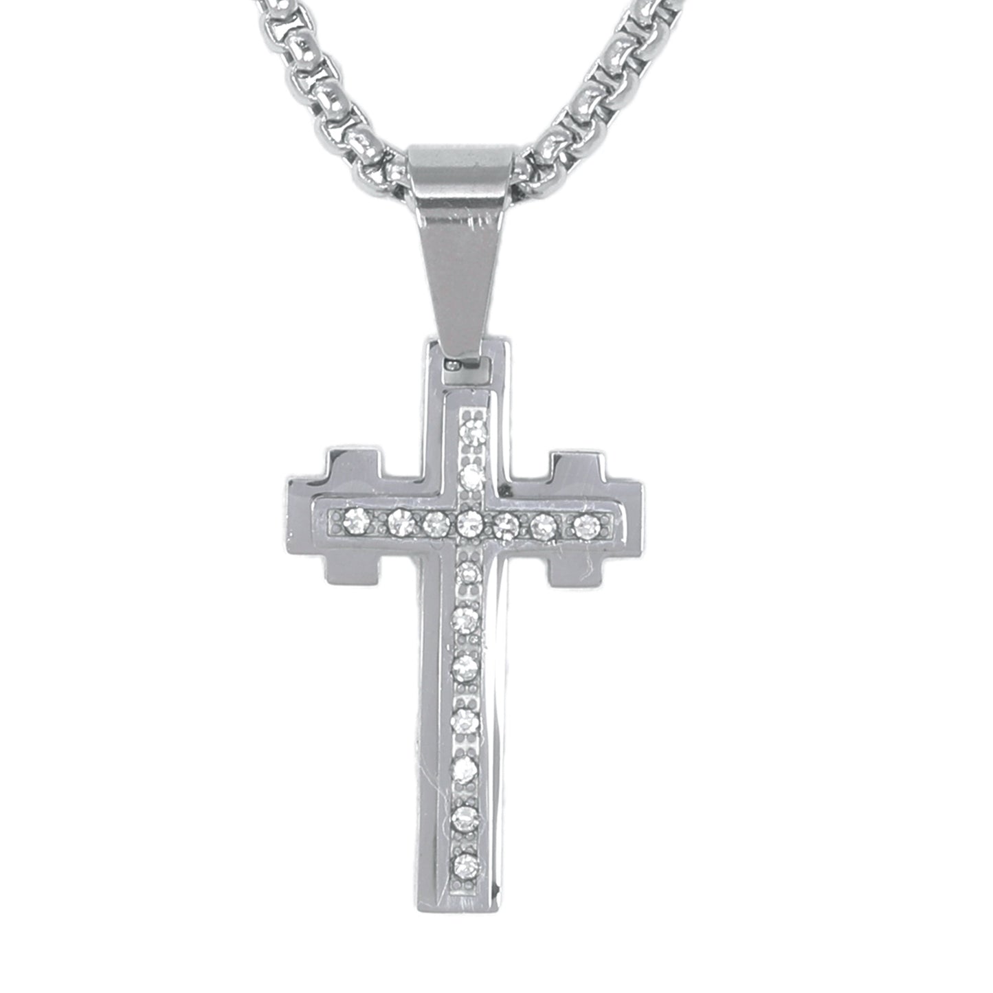 Mini Cross Necklace with 2.5mm Round Box Chain 24" - SCP-001