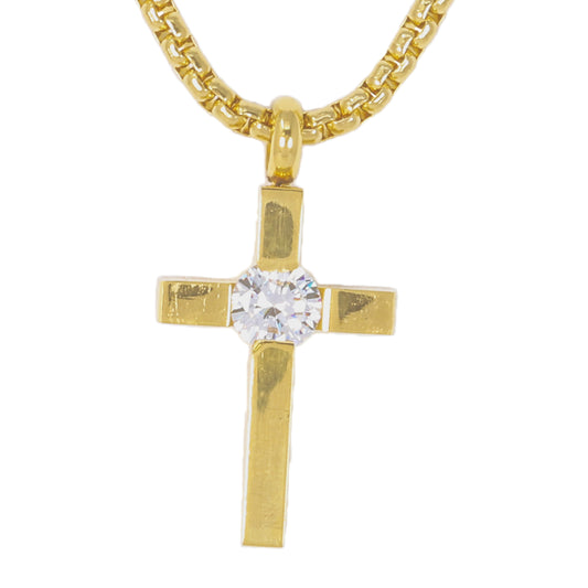 Mini Cross Necklace with 2.5mm Round Box Chain 24" - SCP-002