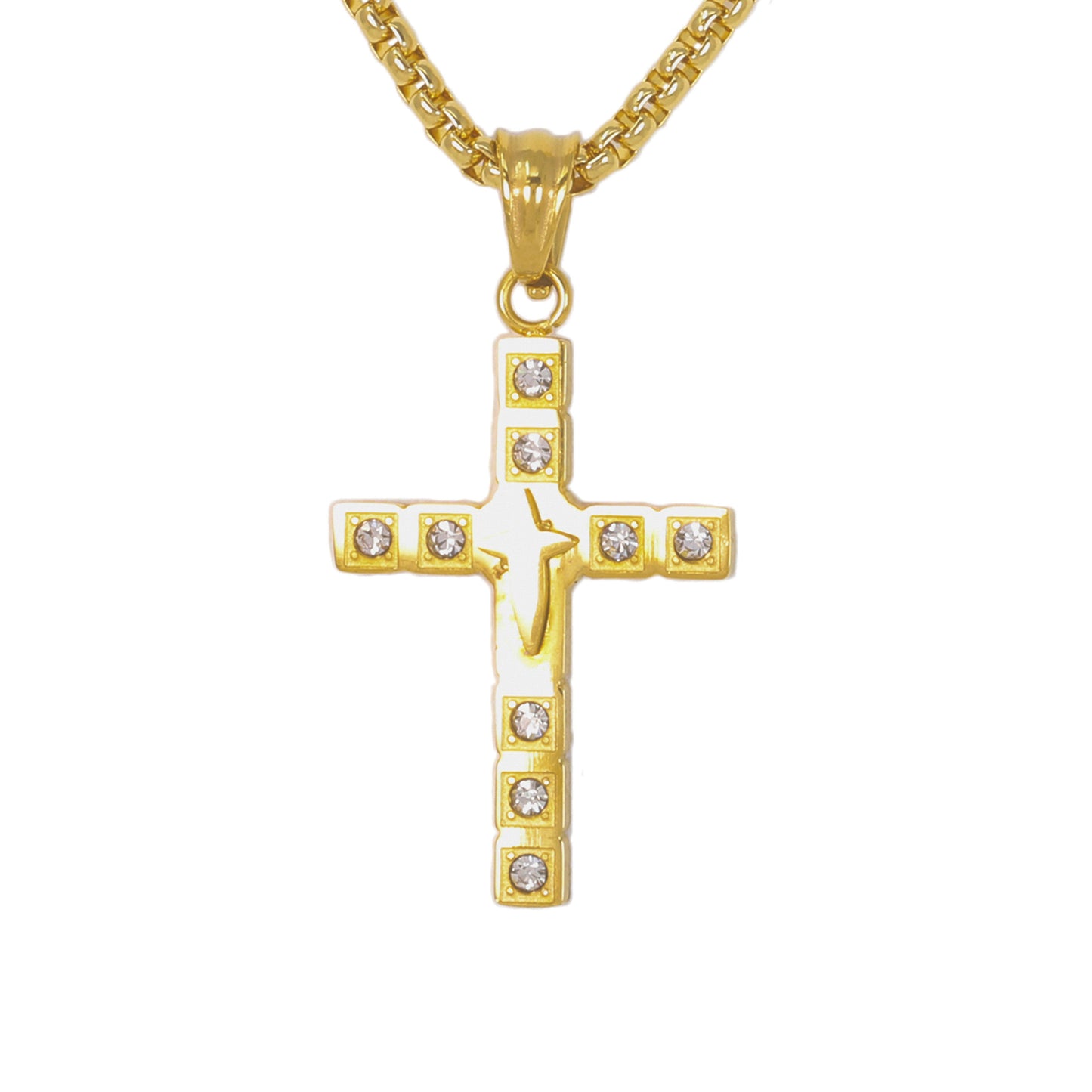 Mini Cross Necklace with 2.5mm Round Box Chain 24" - SCP-003
