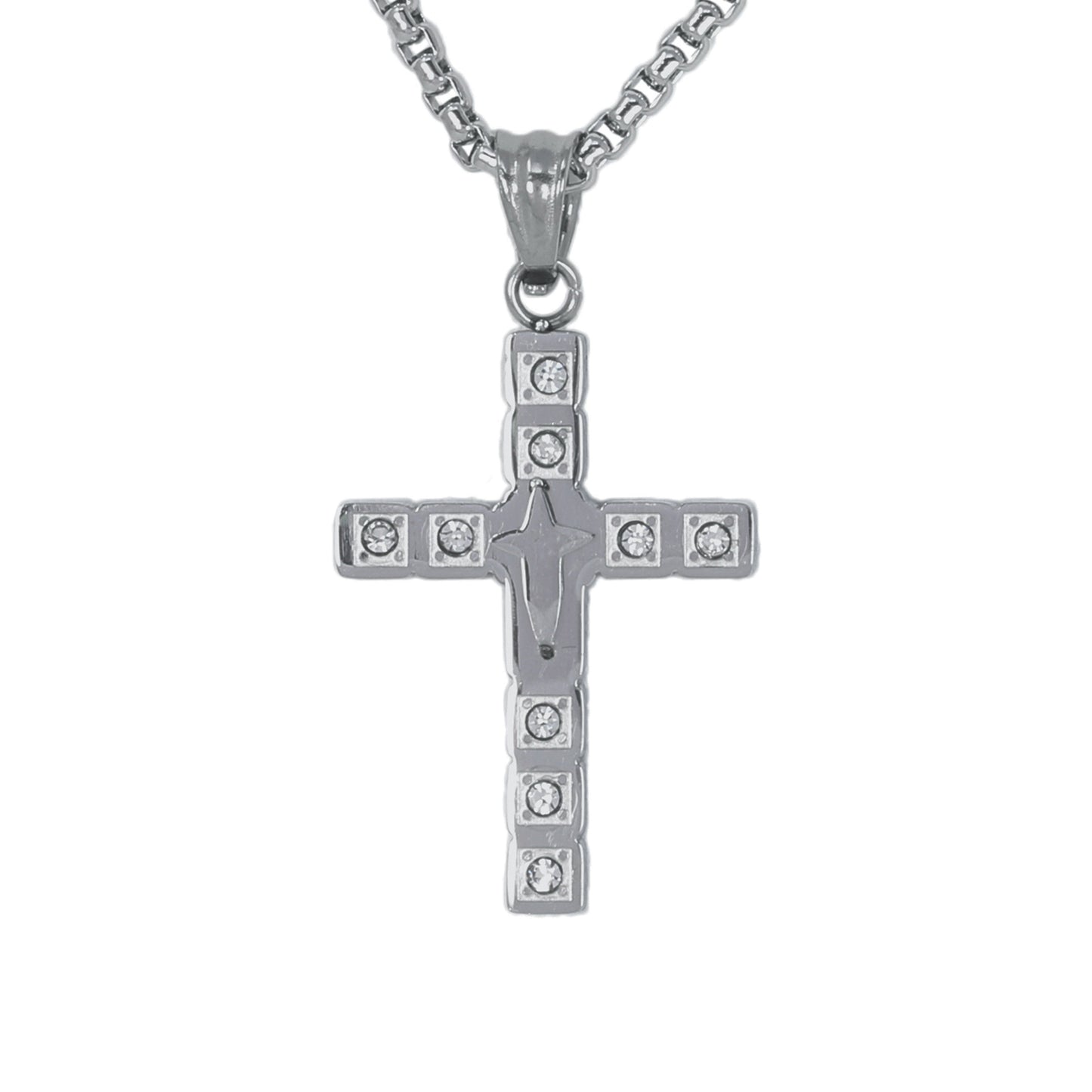 Mini Cross Necklace with 2.5mm Round Box Chain 24" - SCP-003