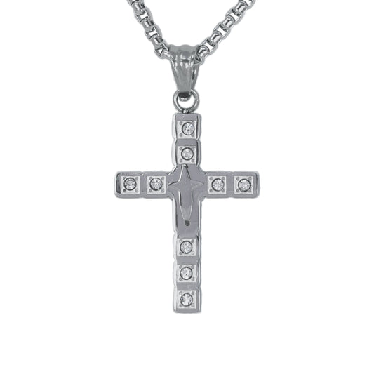 Mini Cross Necklace with 2.5mm Round Box Chain 24" - SCP-003